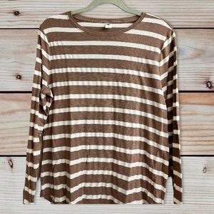 Old Navy Brown Striped Long Sleeve Luxe Tee Shirt